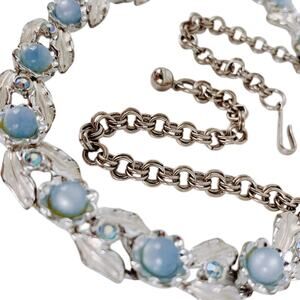 VTG Signed Judy Lee Mid Century Moonglow Lucite AB Rhinestone Silver Tone Choker